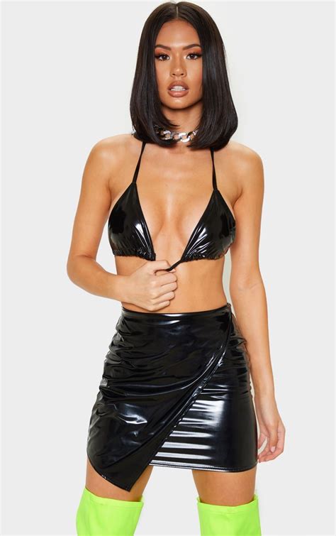 Black Vinyl Wrap Mini Skirt Mini Skirts Vinyl Clothing Wrap Mini Skirt