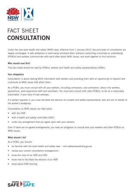 Whs Consultation Fact Sheet Workcover Nsw