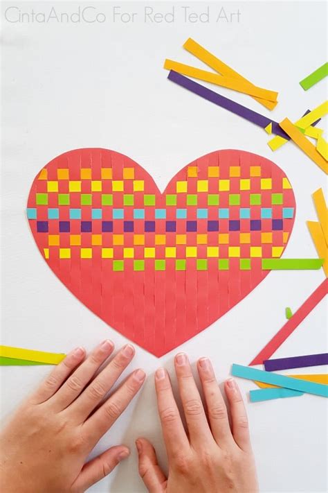 Rainbow Heart Paper Weaving Activity Red Ted Art Kids Crafts