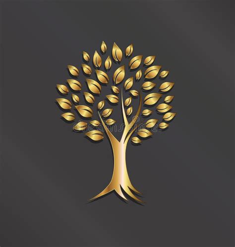 Golden Tree With Leaves Plant Logo Stock Vector Illustration Of