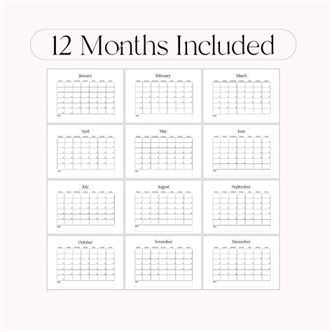 2022 Monthly Calendar Printable Calendar Template Landscape Etsy