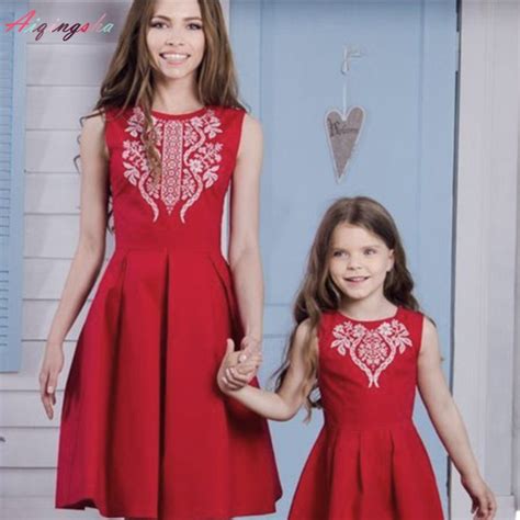 Mother Daughter Dresses For Wedding Lace Red Mommy And Me Clothes 2018