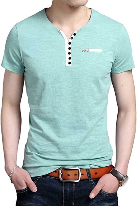 Summer Tops V Neck Cotton Spandex T Shirts For Men Short Sleeve Casual