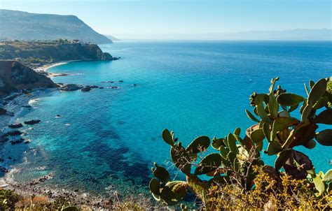 Wallpaper rock, sky, sea, landscape, Italy, plants, Calabria, Capo ...