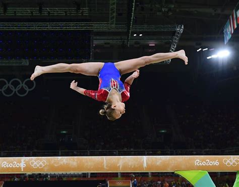 rio russian gymnast daria spiridonova trains on the balance beam ahead of the 2016 summer
