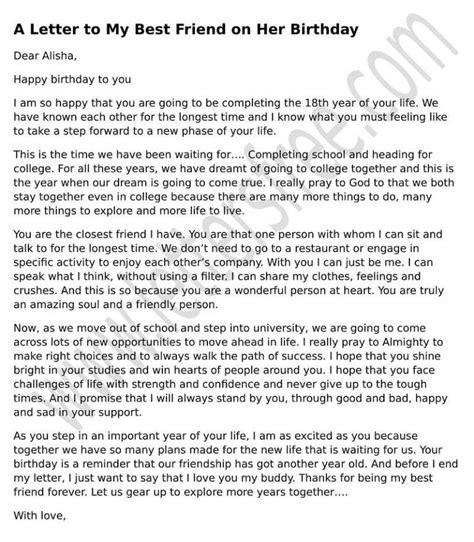 Sample Letter To My Best Friend On Her Birthday Happy Birthday Best