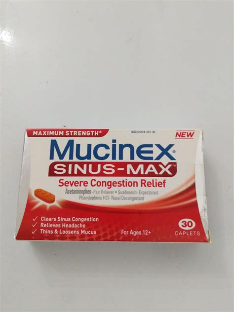 mucinex sinus max severe congestion 30 caplets maximun strength expired expired expired