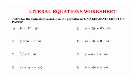 literal equations worksheet worked out