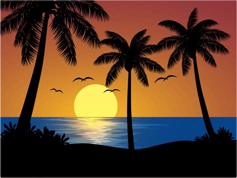 Sunset Beach Palm Tree Drawing Hawaii Sunset Beach Painting Framed Palm Trees Pacific Shore