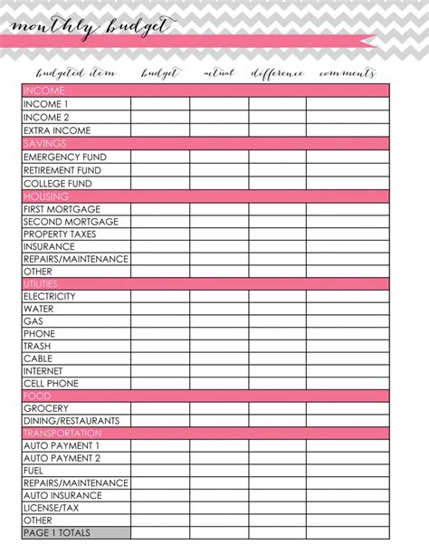 Free Printable Monthly Household Budget Sheet Printable Free