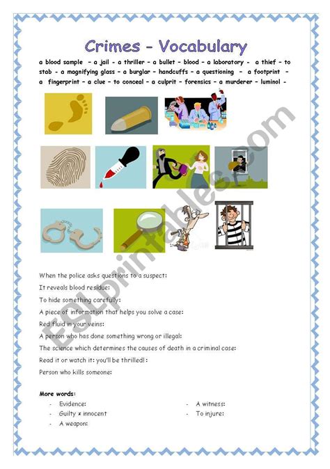 Crimes Vocabulary Esl Worksheet By Pucemimi