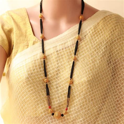 Buy Long Gold Plated Maharashtrian Mangalsutra Daily Wear Online In India Etsy Black Beads
