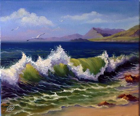 California Beach Wave And Seagulls Original Art Seascape Oil Etsy In