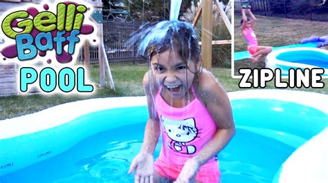 Gelli Baff Swimming Pool Zipline And Slip N Slide Outdoor Fun Youtube