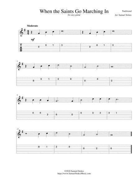 Oh When The Saints Easy Guitar Fingerstyle Song Free Music Sheet