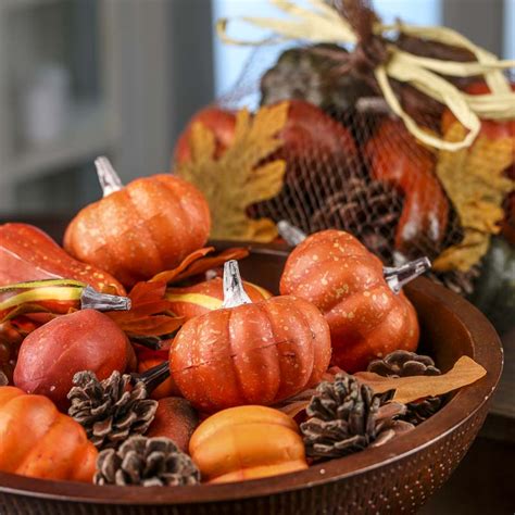 Artificial Fall Pumpkins Gourds And Fillers Bowl And