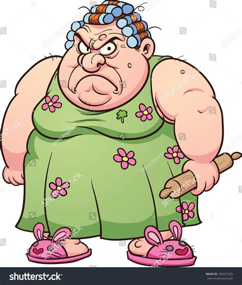 Fat angry woman. Vector clip art illustration with simple gradients