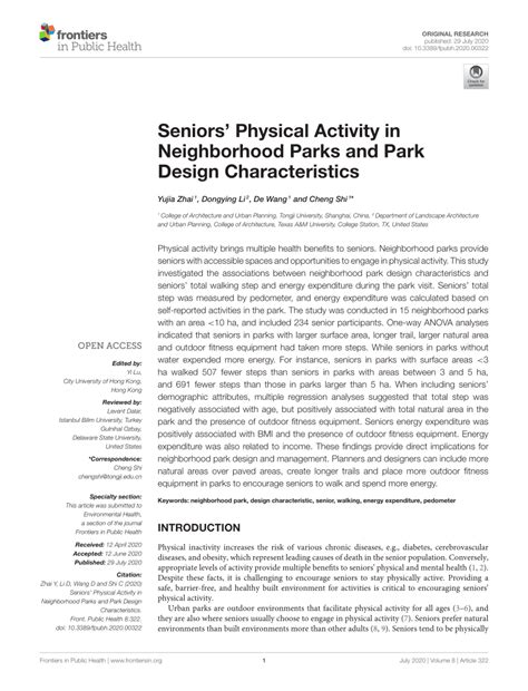 Pdf Seniors Physical Activity In Neighborhood Parks And Park Design
