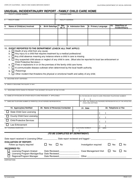 Incident Or Unusual Incident Report Form Social Services