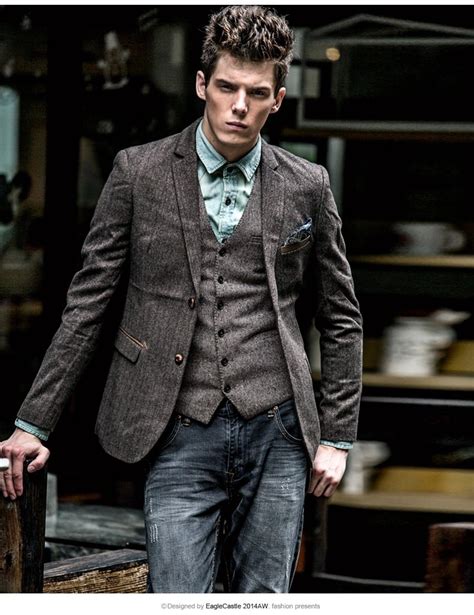 Brown Classic Tweed Custom Made Men Slim Fit Coat Blazers Retro