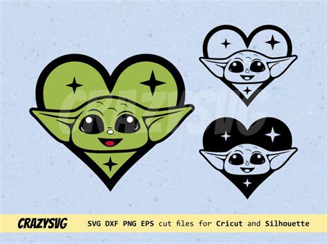 Baby Yoda Head Love Heart SVG Cut File Vectorency