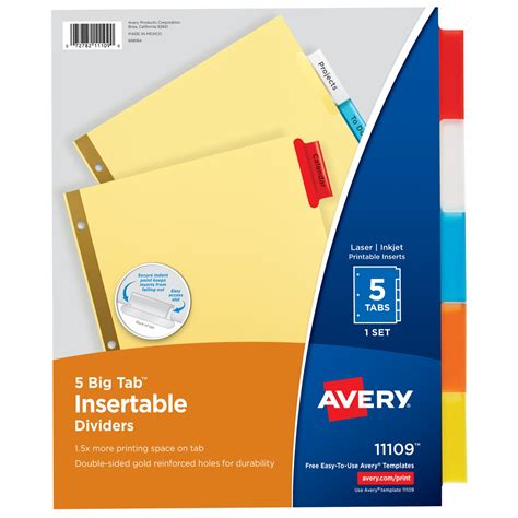 Avery Insertable Paper Divider Color Big Tab 5 Tab 11109 Walmart