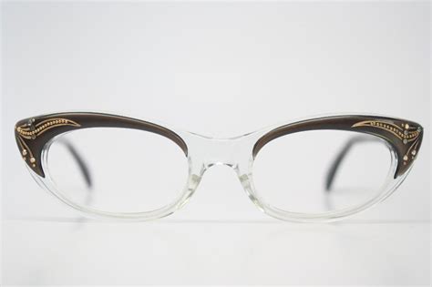 Brown Cat Eye Glasses Vintage Rhinestone Cateye Frames Nos Etsy