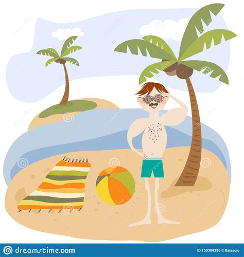 Hombre Atractivo En La Playa Cartel De Las Vacaciones De Verano Stock