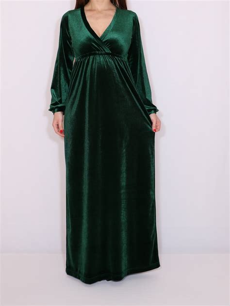 Green Velvet Maxi Dress Long Dress Evening Dress Long Etsy