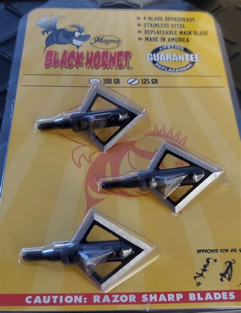 Magnus Black Hornet Broadheads 125 Gr 4 Blade 3 Pack Ebay