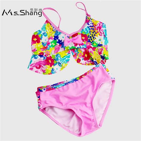 Ms Shang 2019 Nova Baby Girl Swimsuit 4 12 Anos Impressão De Duas