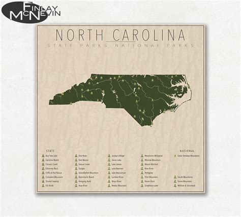 North Carolina Parks National And State Park Map Fine Art Etsy