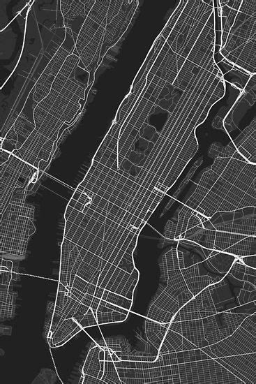 Manhattan New York Usa Map White On Black Poster By Graphical Maps