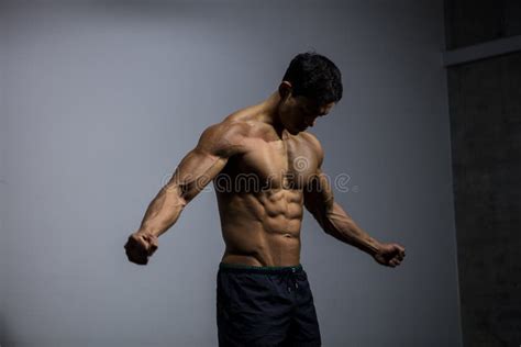 Asian Fitness Model Flexing Muscles Stock Photo Image Of View