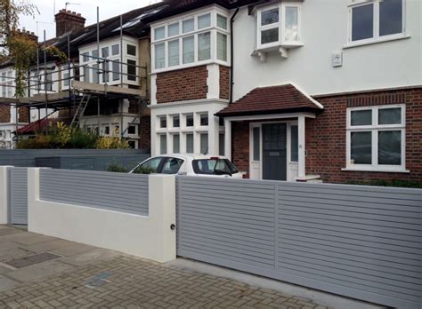 Front Boundary Wall Screen Automated Electronic Gate Installation Grey