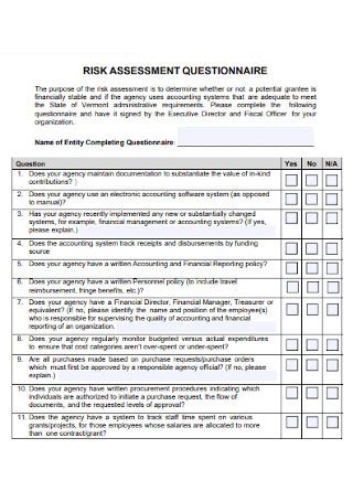 50 SAMPLE Risk Assessment Questionnaires In PDF MS Word