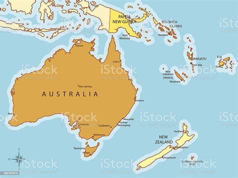 Vetores De Oceania Mapa Com Países E Cidades E Mais Imagens De