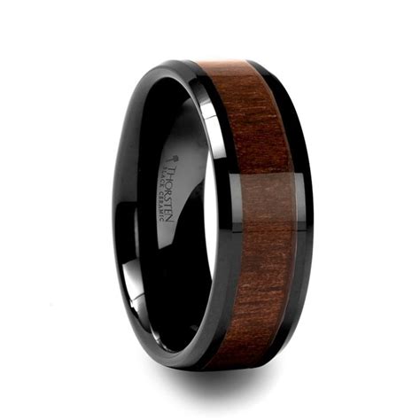 Mens Wedding Bands With Wood Inlay 
