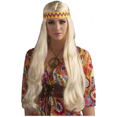 Long Hippie Wig With Headband Blonde