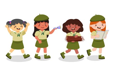Happy Girl Scouts Set Collection 5741500 Vector Art At Vecteezy