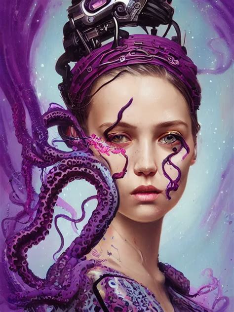 Art Portrait Of A Girl With Purple Tentacles On Her Stable Diffusion Openart
