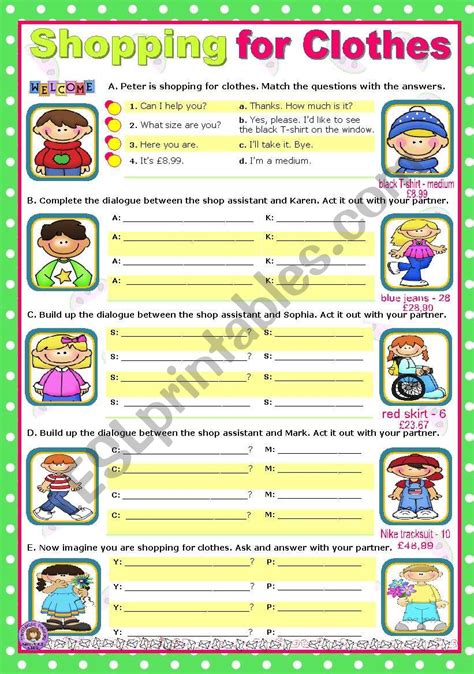 Shopping For Clothes Short Easy Dialogues Esl Worksheet By Mena22