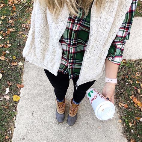Christmas Inspired Casual Look Sherpa Fuzzy Vest Plaid Flannel Shirt