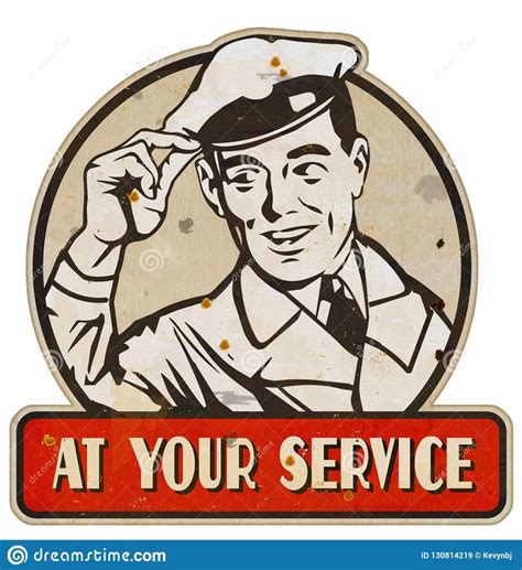 At Your Service Man Sign Retro Vintage Metal Tin Stock Retro