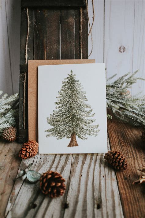 Christmas Tree Card Pine Tree Simple Christmas Holiday Etsy