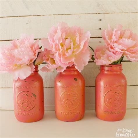 Pink And Gold Painted Jars Mason Jar Crafts Love