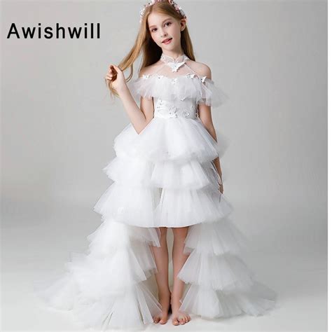 New Arrival White Flower Girl Dress For Wedding Party Cold Shoulder