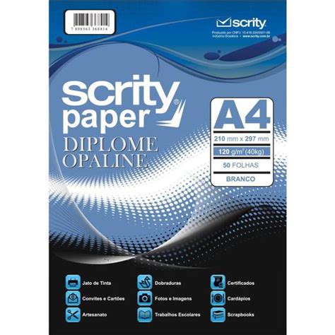 Papel Diplomata Opaline Branco A4 120G 50 Folhas SCRITY Papéis