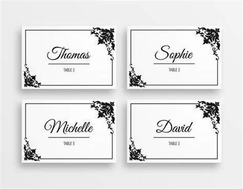 (1) put the cursor where you want to position the table, (2) on the tables and borders toolbar, click on the insert table icon, (3) drag the table's corner until you have the. Printable wedding place cards black and white name cards