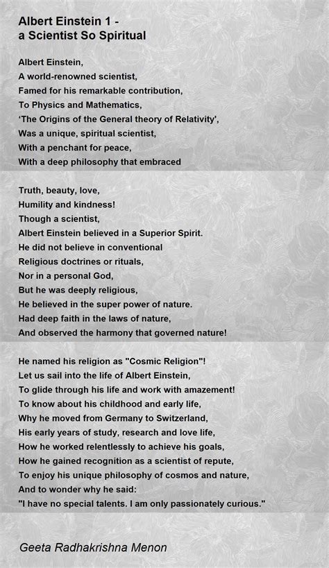Albert Einstein 1 A Scientist So Spiritual Poem By Geeta Radhakrishna